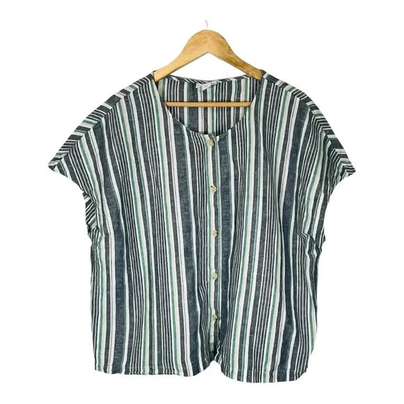 Liz Claiborne V-Neck Cap Sleeve Button Down‎ Striped Top Women Plus Size XXL - Picture 2 of 6